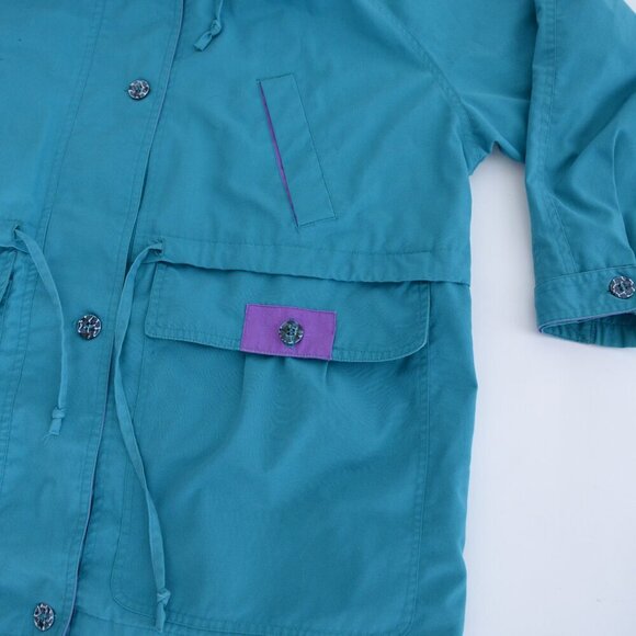 Vintage Milano Teal w Purple Trim Utility Zip Up Lined Spring 90's Jacket 18W - Picture 6 of 11